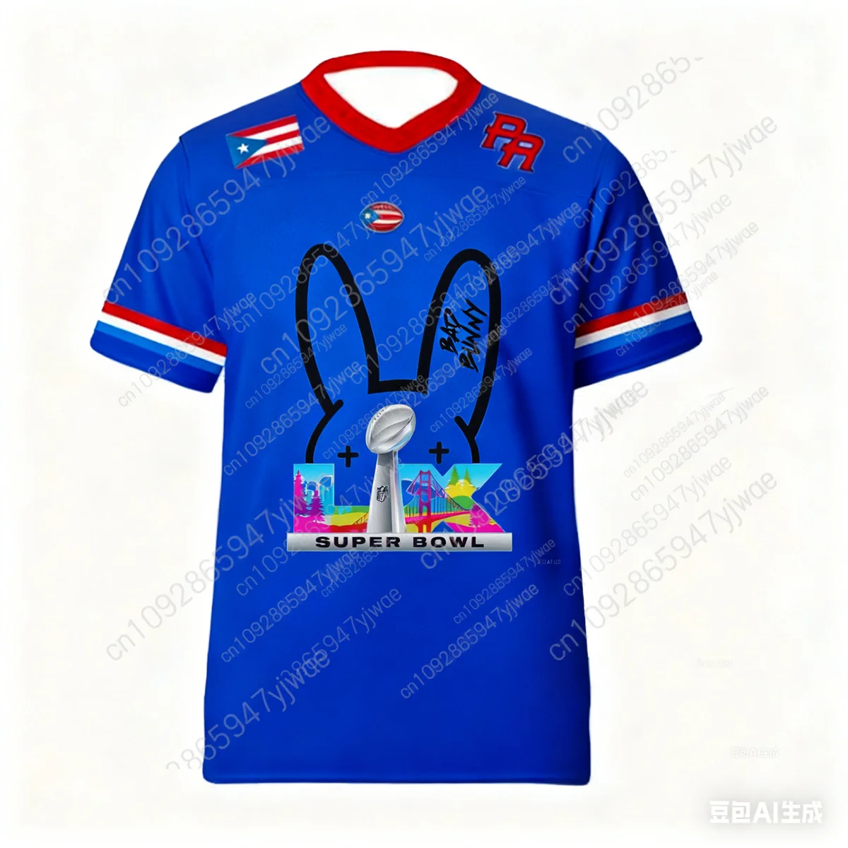 American Rugby Benito 94 V-Neck Jersey Puerto Rico Sport Apparel Bad Bunny Gift For Fans Men's Fashion Street Sportswear T-Shirt