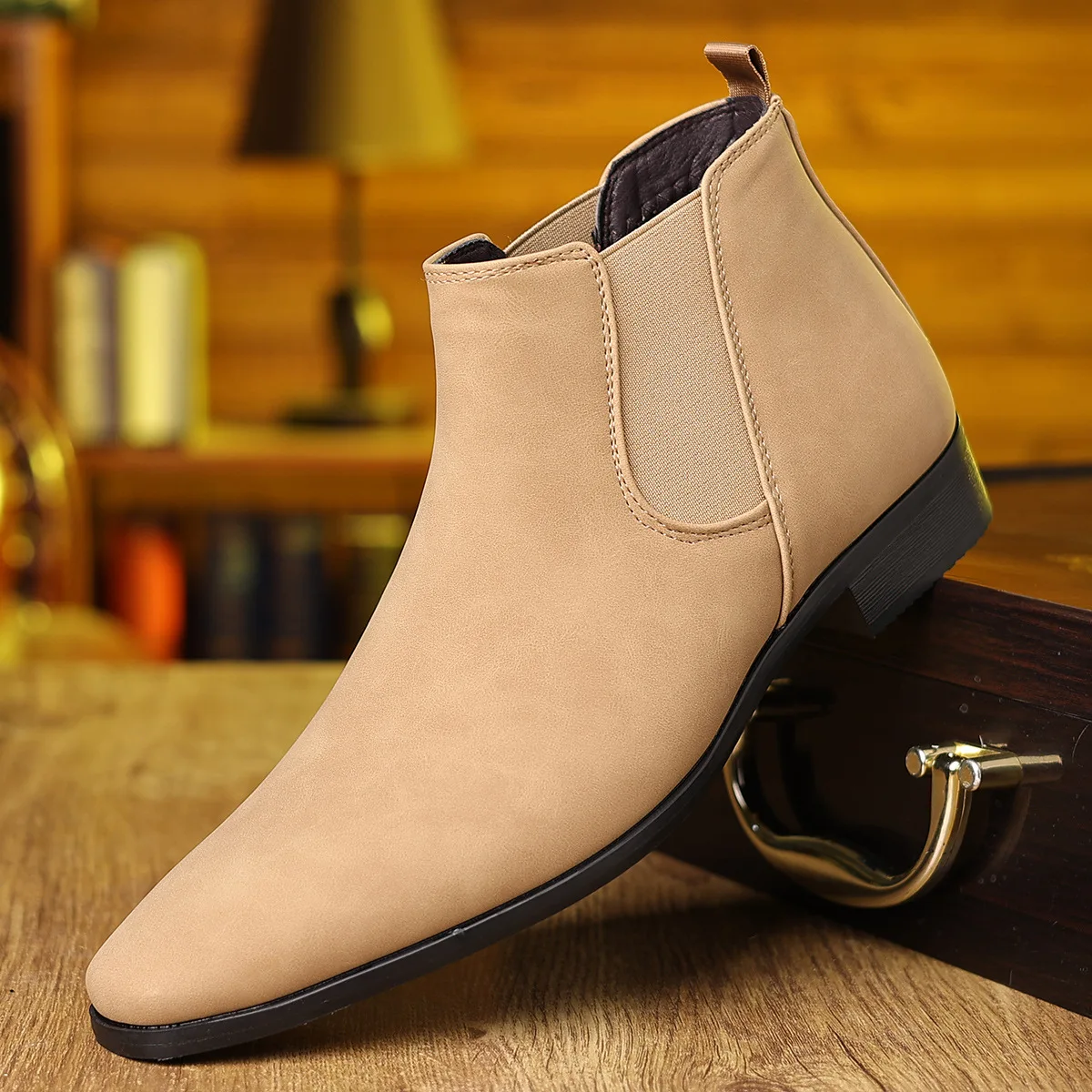 

Men's Chelsea Boots Business Ankle Boots British Style Suede Leather Shoes Plus Size Slip on Shoes Fashion Pointed Toe Men Boots