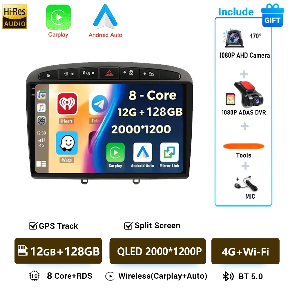 Android 16 Voor Peugeot 308 308SW 408 2012-2020 2K QLED Stereo Autoradio Multimedia Video Player GPS AI Voice CarPlay 4G DSP