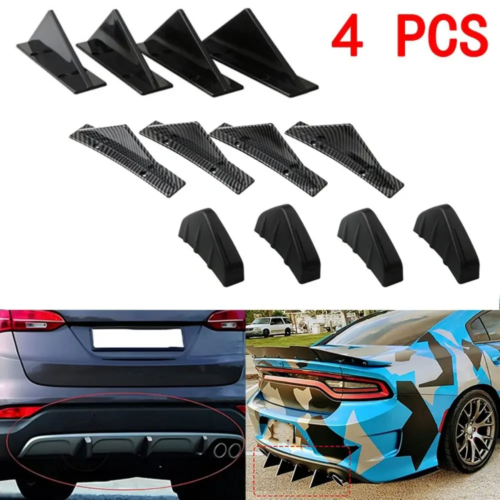 

4Pcs/set Rear Bumper Lip Spoiler Carbon Fiber Pattern Anti-collision Lip Diffuser Modified Shark Fin Red Black Rear Spoiler Car