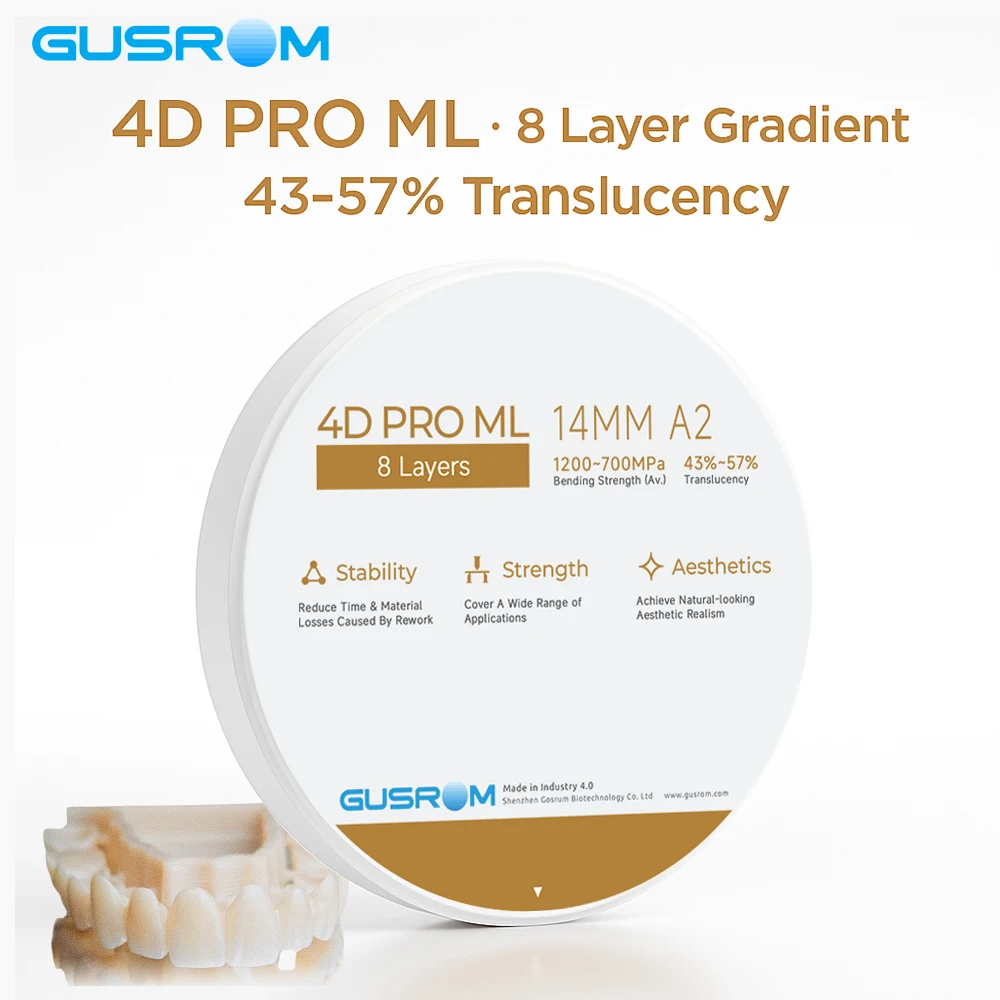 

GUSROM 4D PRO ML Multilayer A3 Zirconia Block 98x18mm A2 gradient High Translucent Dental CAD CAM Zirconia Disc for Crown Bridge