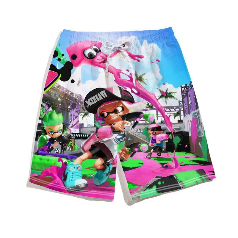 

Новые летние модные брендовые мужские пляжные шорты Splatoon Basketball, шорты для фитнеса и тренировок, впитывающие пот, быстросохнущие