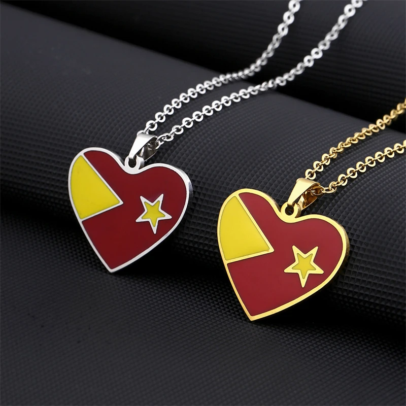 Enamel Trendy Heart Map Tigray Ethiopian Star Pendant Necklaces African Titanium Steel Gold Silver Color Jewelry for Women Girls