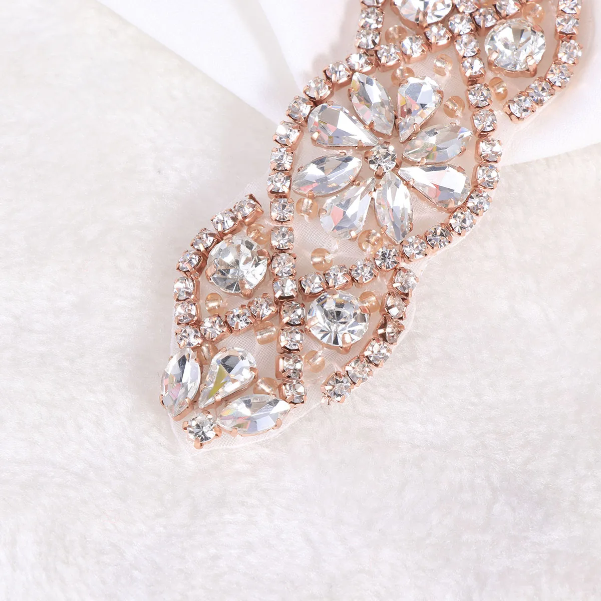 

2pc Crystal Applique Beaded Decor Rhinestone Decal Waist Seal Wedding Sash Belt Dress Clear Glass Girdle