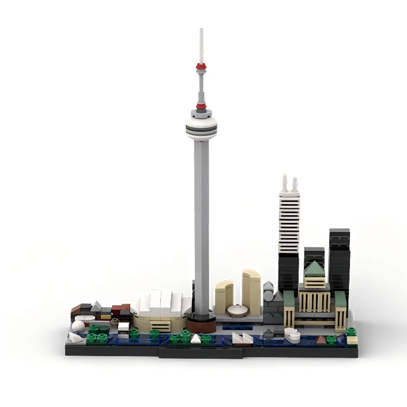 MOC Torre TV canadese Punto di riferimento della città Modello architettonico Street View Toronto Skyline Building Blocks Set Giocattoli per bambini Regalo di compleanno