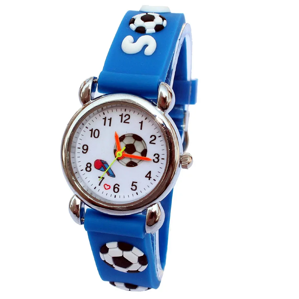 Relógio de pulso barato de silicone 3d, relógio azul analógico para crianças meninos e meninas com 10 peças