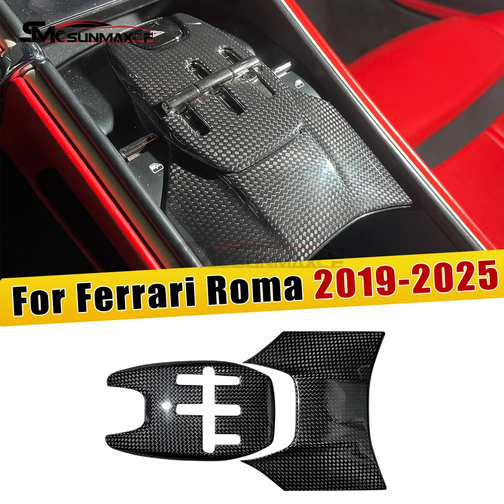 Fit Ferrari Roma Couper Spider 2019‑2025 Carbon Fiber Center Console Panel Trim Gear Shift Panel Cover Car Interior Accessories
