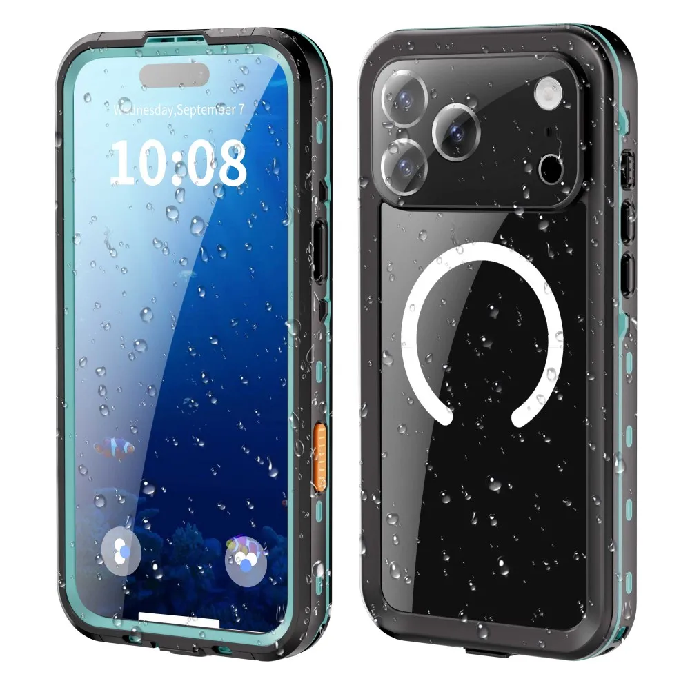 حافظة مقاومة للماء IP68 لهاتف أبل آيفون 17 16 16E 15 14 13 Pro Max مقاومة للصدمات والغوص والسباحة والرياضة الخارجية وشحن مغناطيسي