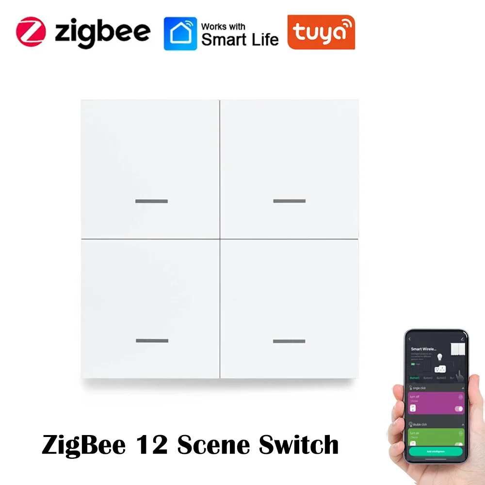 Tuya Smart ZigBee Scene Switch 4 Gang 12 Scenario Switch Pulsante Smart Life Controller Funziona con 2MQTT e ZigBee Gateway