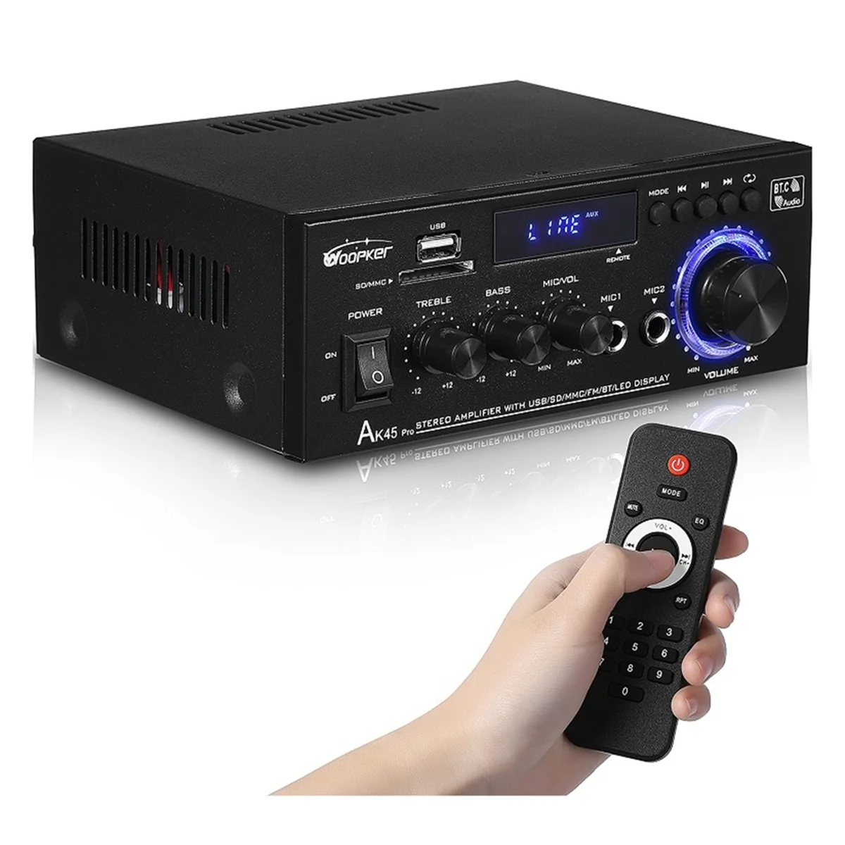 Amplificador de Audio A003 Ak45 Pro, altavoz de graves Bluetooth, compatible con salida máxima de 820W, entrada de 90-240V, 50W + 50W, actualización remota, enchufe europeo