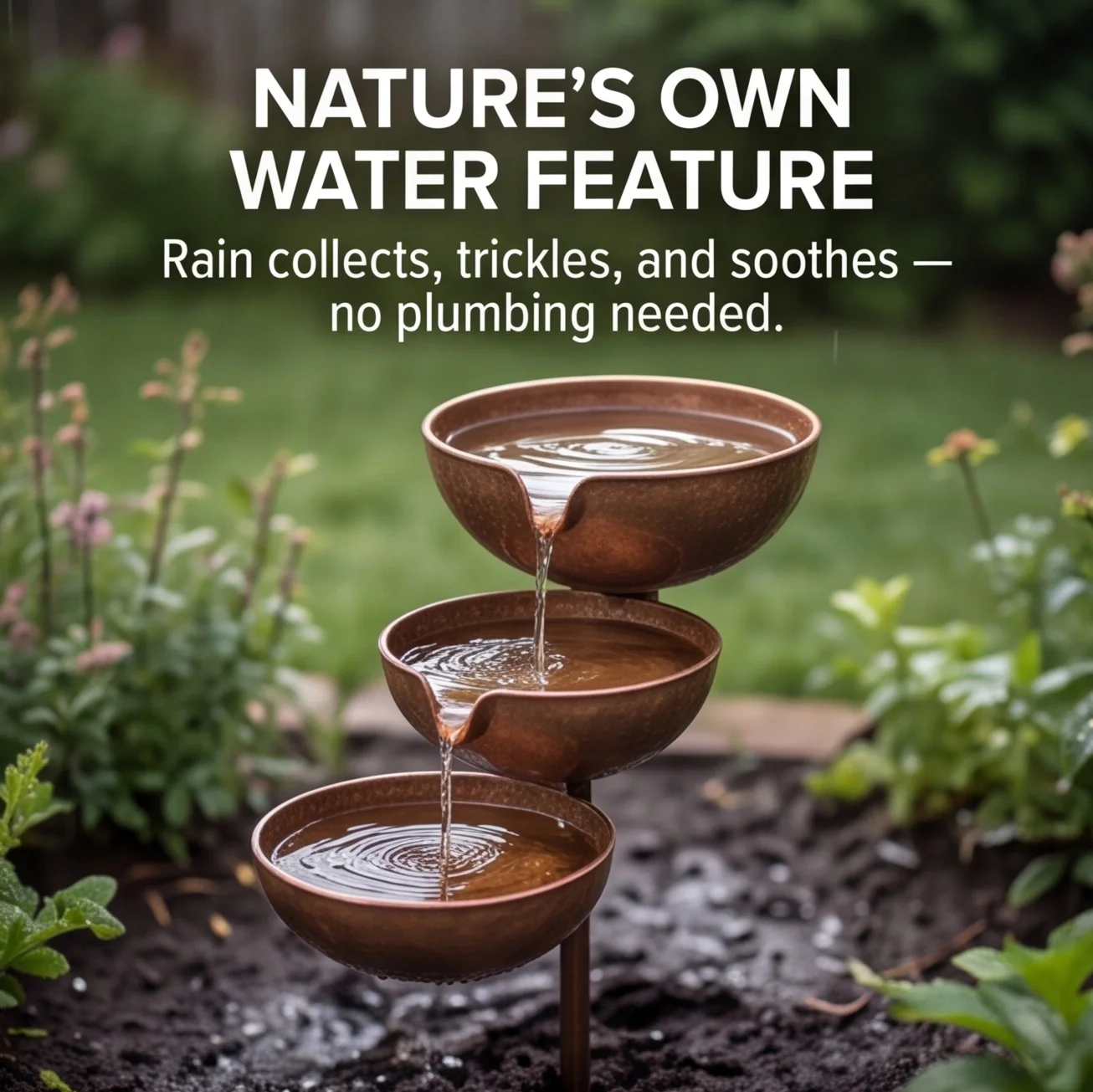 Copper Bird Bath For Garden Three Tier Rain Collector With Ground Stake Decorative Outdoor Water Station For Birds