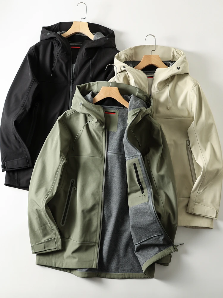 

Outdoor Men's Soft ell Jaet Full Heat Seal Windproof Water Resistant Hooded Zipper Pouch Polyester Fiber Stand Fit Autumn