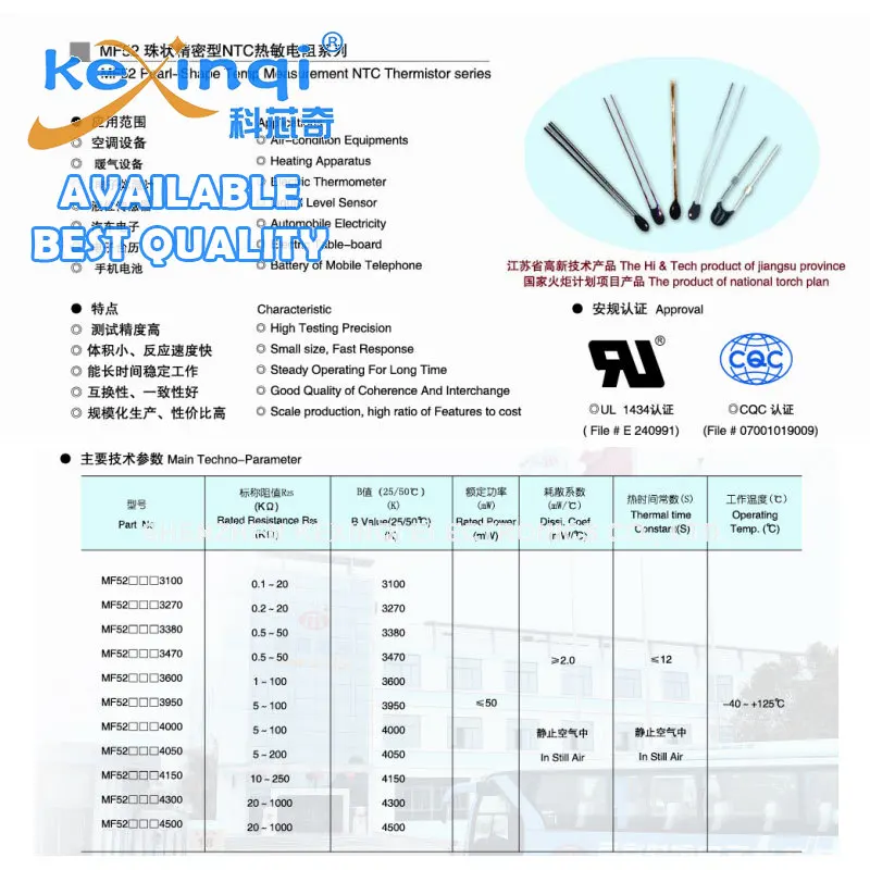 20PCS MF52A MF52D MF52B 2K 5K 10K 47K 50K 100K 1% 102-104 3950 NTC Thermistor Thermal Resistor Resistance