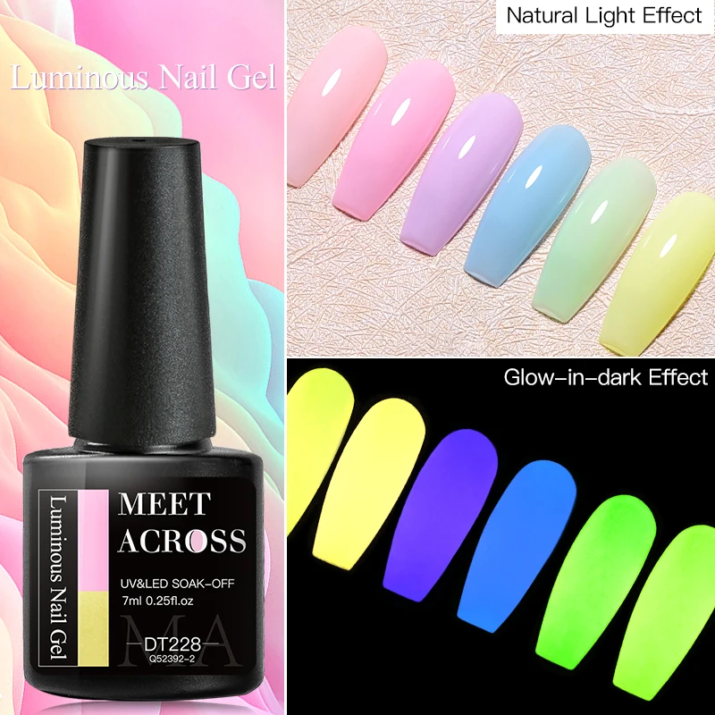 MEET ACROSS 7ml Luminous Candy Gel Nail Polish Macaron Series Glow-in-dark Semi Permanent Soak Off UV Gel Nail Art For Manicure