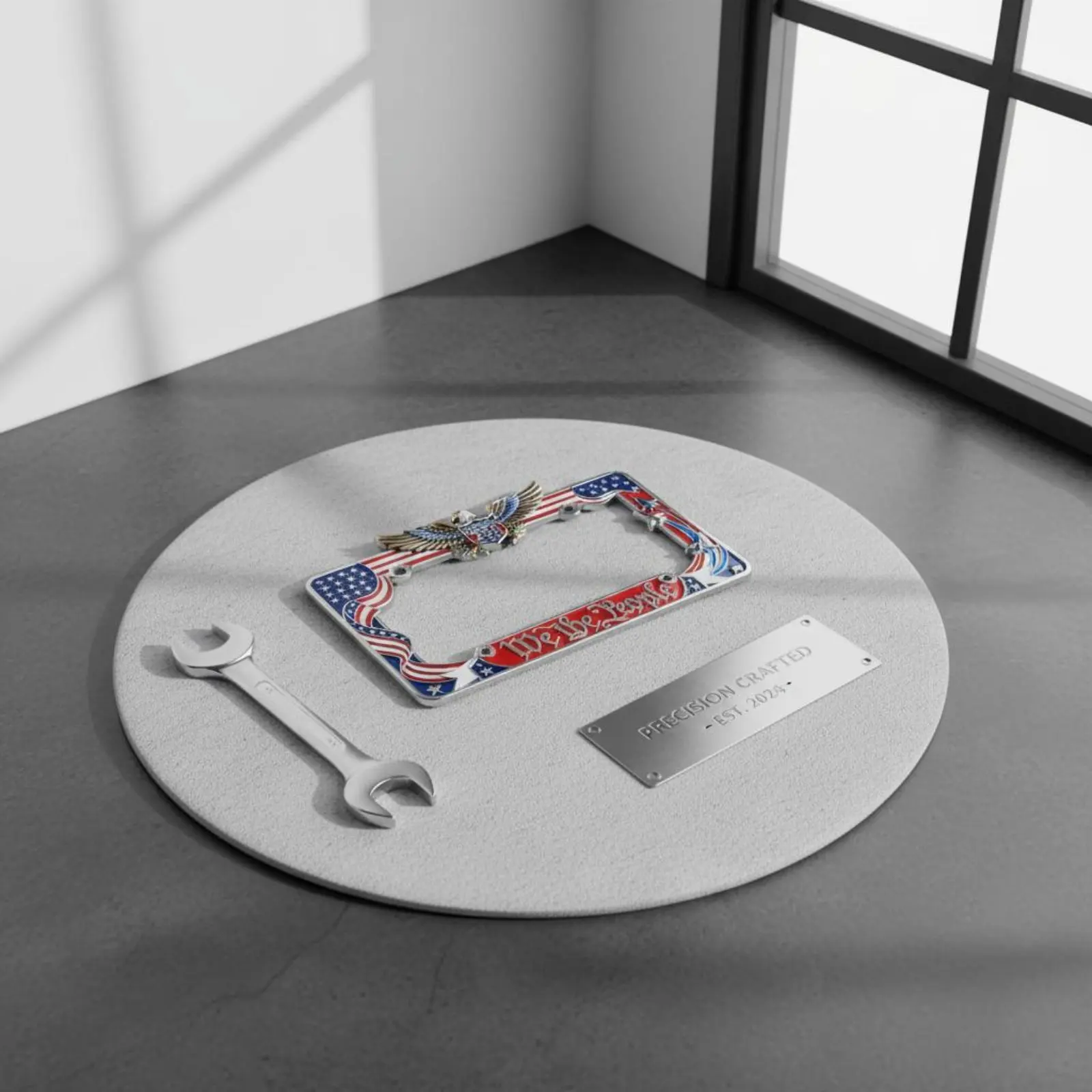 Picture 4: 2 Pieces Patriotic Eagle License Plate Frame Universal Fit Eagle License Plate Frame Car Accessory Metal Non-Blocking Design