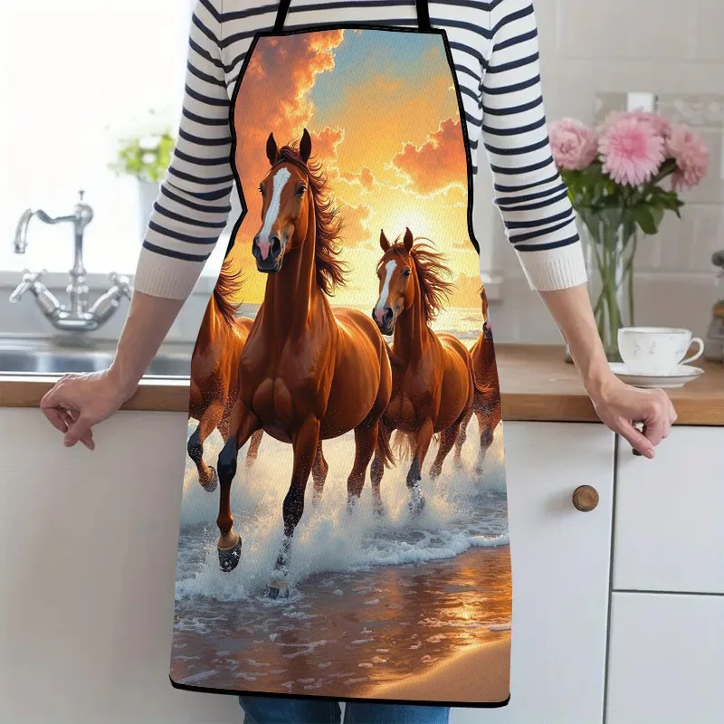 Realistic Horse Gallop Sunset Kitchen Apron Waterproof Polyester Apron for Cooking Baking BBQ Grill