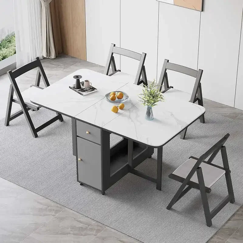 

Foldable dining table Household small apartment Movable retractable Multifunctional simple rectangular