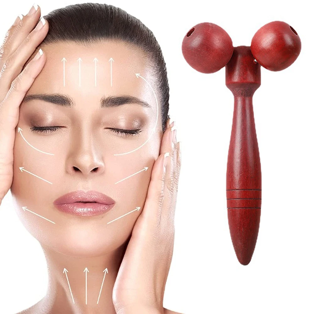 Wooden Face Roller Ball Massager 360 Rotation Thin Face Lifting Wrinkle Remover Massage Tools Neck Chin Massage Slimming