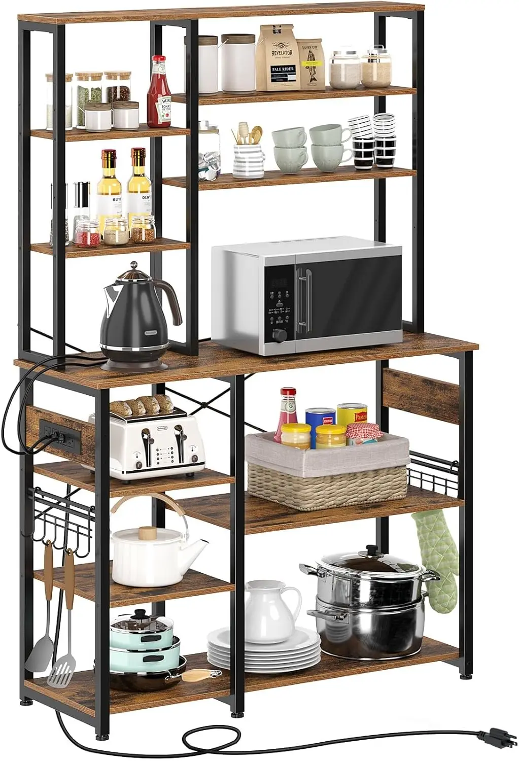 

anstar Baker'S Rack, 60.9Inch 10-Tier Kitchen Utility Storage Shelf With 15 Hooks, Large Kitchen Rack With Power Outlet,