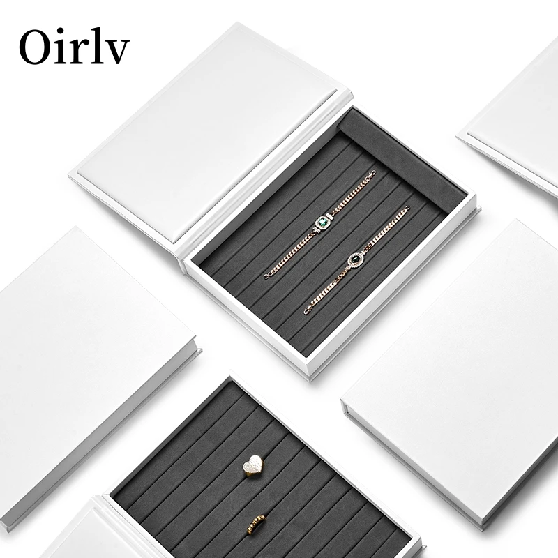 

Oirlv White Jewelry Trays With Flip Lid Grey Ring Necklace Bracelet Bangle Organizer Box Stackable White Jewelry Box Organizer