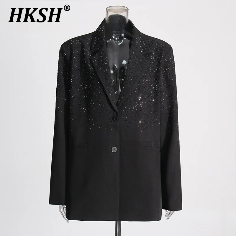 HKSH High End Handmade Diamond Inlaid Chic Blazer 2025 Autumn Winter New Women Y2K Coat Single Breasted Silhouette Jacket HK3763