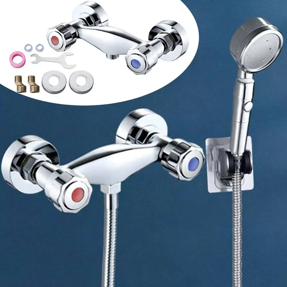 2 Pieces Dual Handle Shower Mixer Tap Hot Cold Valve Brass Body For Bathroom Kitchen Plumbing Fixture