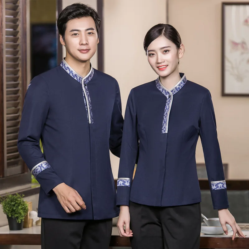 

Hotel Waiter Workwear Women's Long-Sleeved Chinese Style Dining Teahouse Farmhouse Tourism Ancient Town Gourmet Street Clothing