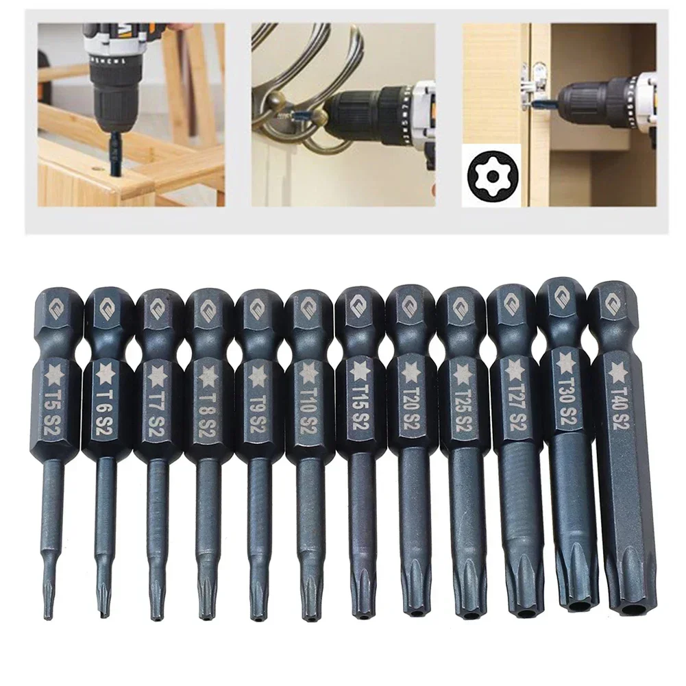 1pc Blue Magnetic Torx Screwdriver Bits Set Electric Screwdriver T5-T40 50mm Hex Shank Hole Security Torx Bits