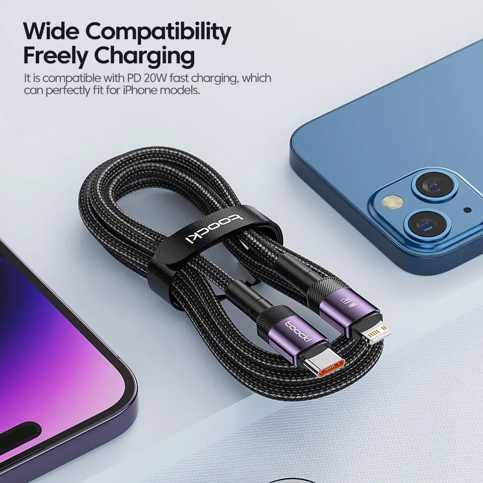 Cable Toocki PD 27W USB C a iP para iPhone 14 13 12 11 Pro XS, Tipo C a Lightning, cable de datos, carga rápida 3