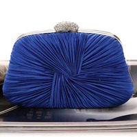 Royal Blue Pleat & Pillow Shaped Clutch Bag Elegant Designer Clutch With Chain Rhinestone Hasp Wedding Bridal Party Purse 2024