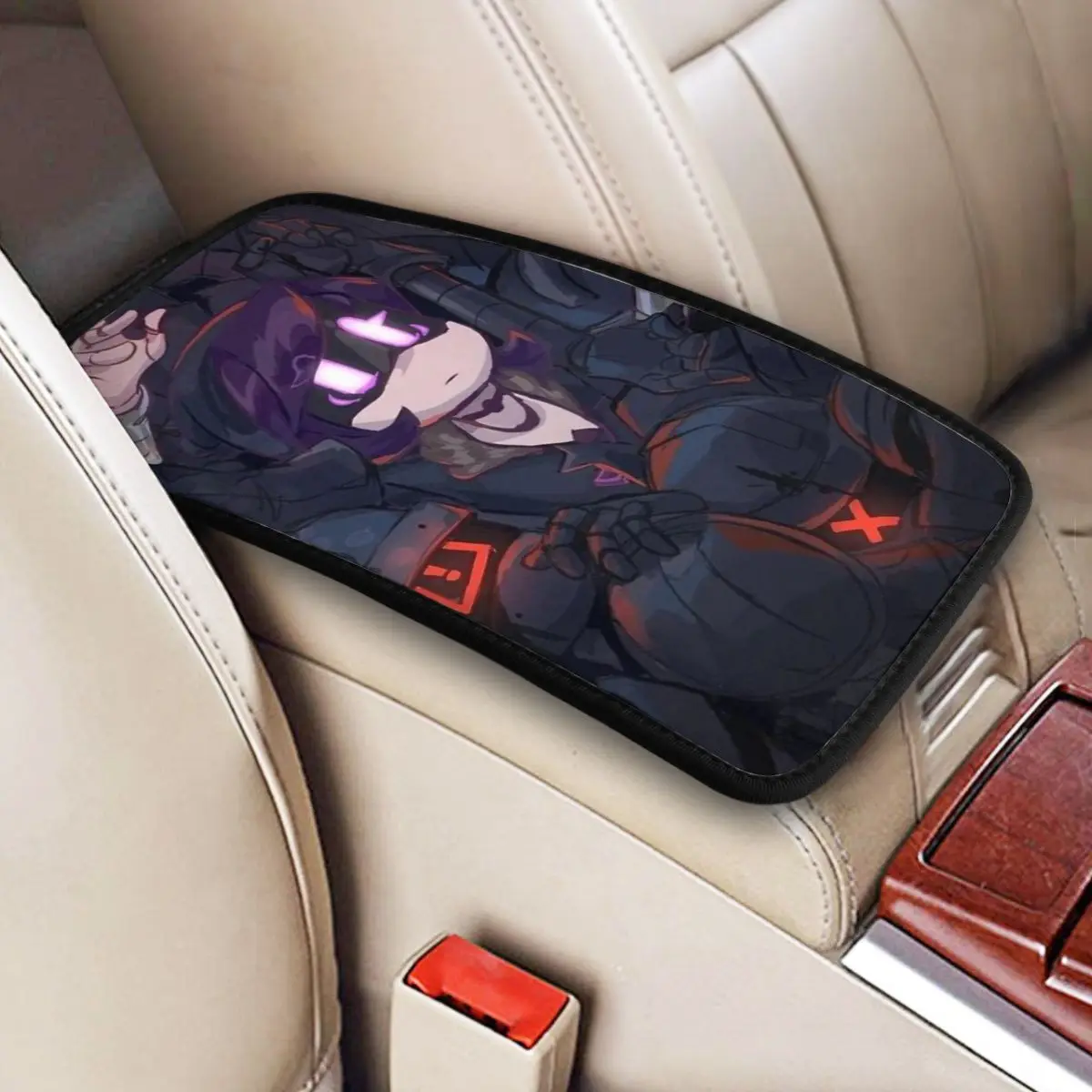 Murder Drones Car Arm Rest Cover Mat Uzi Doll Art Universal Leather Center Console Cover Pad Four Seasons Car Interior Cushion