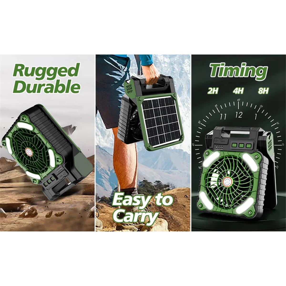 Ventilador de Camping alimentado por energía Solar con linterna LED, 4 velocidades, 90 °, ventilador de escritorio portátil plegable para tienda de viaje al aire libre, ventilador Personal