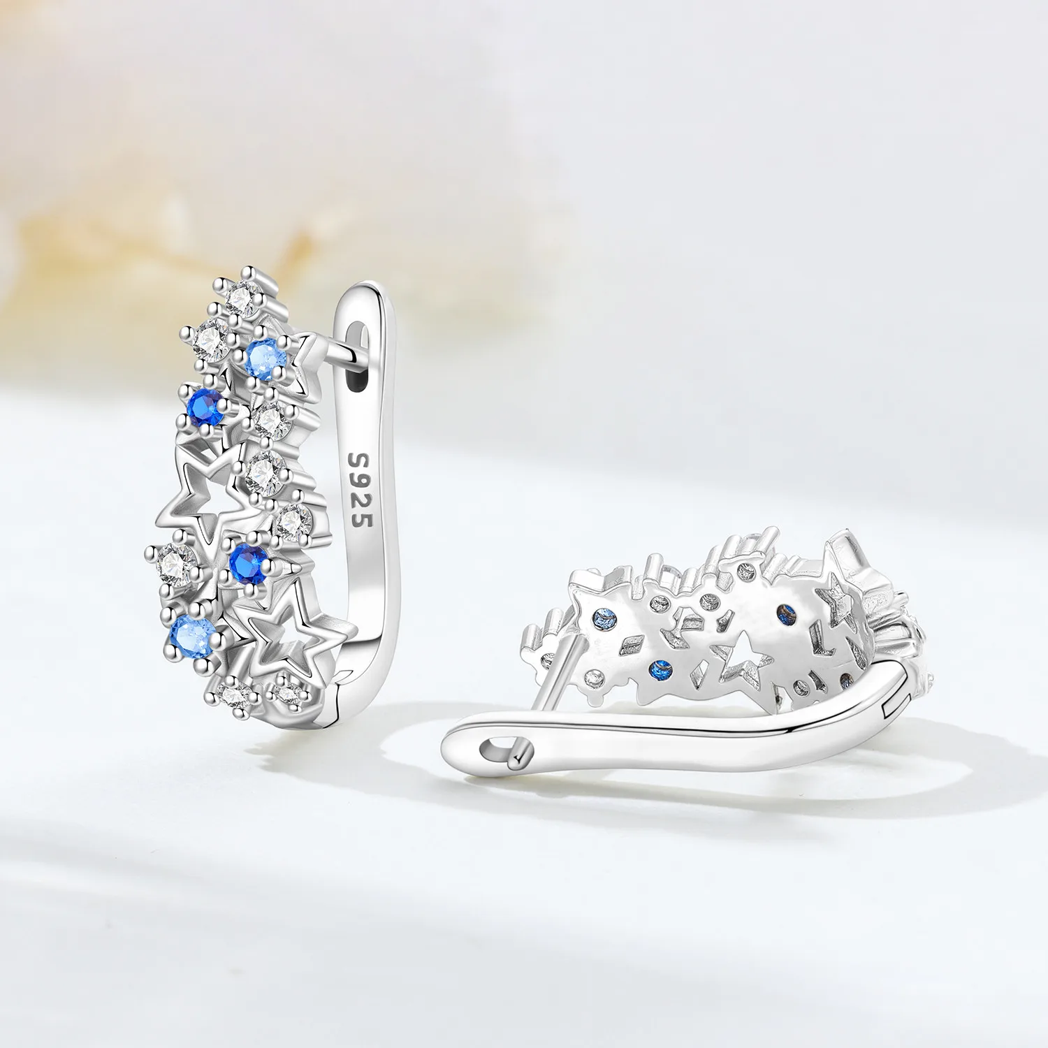 

PANPOKI Original 925 Sterling Silver Blue Star River Earrings Women Hoop Earring Anniversary Jewelry Trendy Gifts