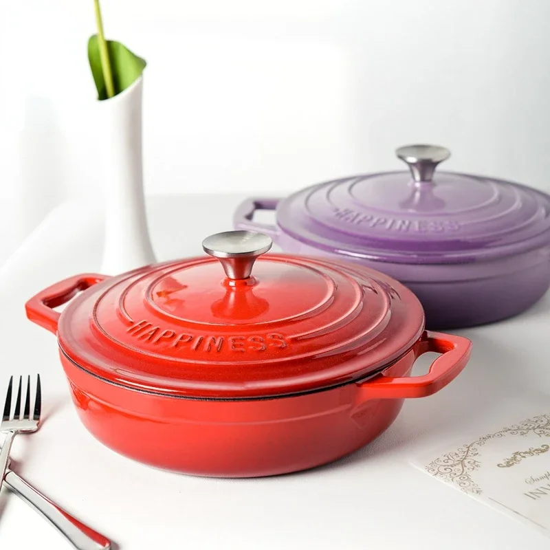 

23cm Enamelled Cast Iron Pot Household Multi-purpose Casserole container Micro Pressure Lock Water Seafood Stew Kitchen Soup