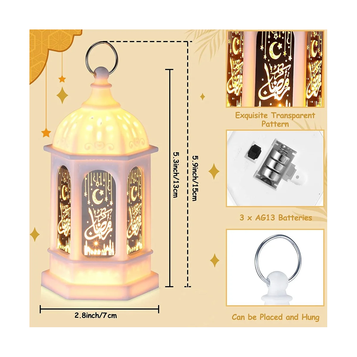 12Pcs Mini Ramadan Candle Mubarak Lantern LED Eid Mubarak Lantern Moon Star Lights Moroccan Style Hanging Lantern A