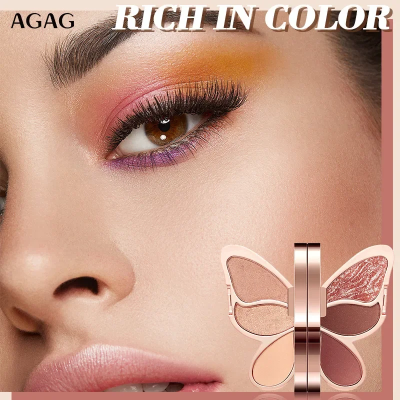 6色マルチカラーアイシャドウパレット、バタフライデザイン - ハイライター、マット、アースカラー、カラフル、ピンク、グリッターシェード CO:04