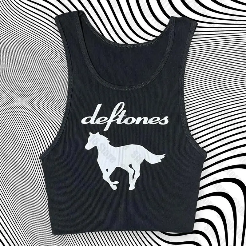 Gothic Emo Vintage Sleeveless Tank Top Letter Horse Printed Sweat Vest Y2K Aesthetic Harajuku Streetwear Women Slim Fit Crop Y2K