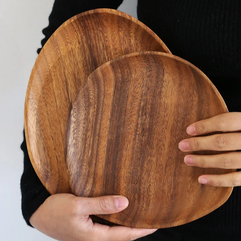 Solid Wood Dinner Plates Irregular Oval Serving Tray Fruit Dishes Dry Fruit Sushi Tea Tray Bread Wooden Plate Home Decoration