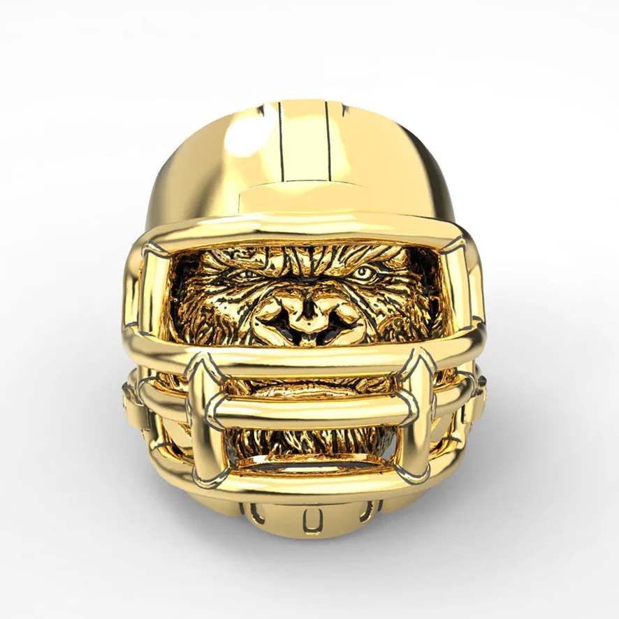 Rugby helmet ring, gorilla helmet, personalized and domineering American football men\'s ring