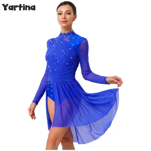 Imagen 1 del producto Mujeres gimnasia patinaje artístico Ballet danza lírica traje de actuación Rhinestone danza clásica contemporánea vestido de leotardo