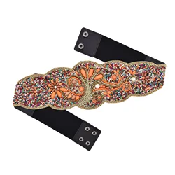 Retro Colored Rice Bead Belt Wide Waist Ornaments for Women Ethnic Wind Hand-made Turquoise Waist Cover Party Daily Accessories
