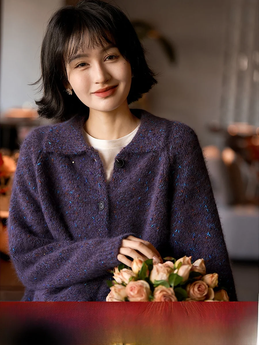 

Сверкающий ночной вязаный свитер, мягкий шерстяной свитер Mis Feel, повседневный свободный крой, V-Ne, длинный открытый кардиган для женщин