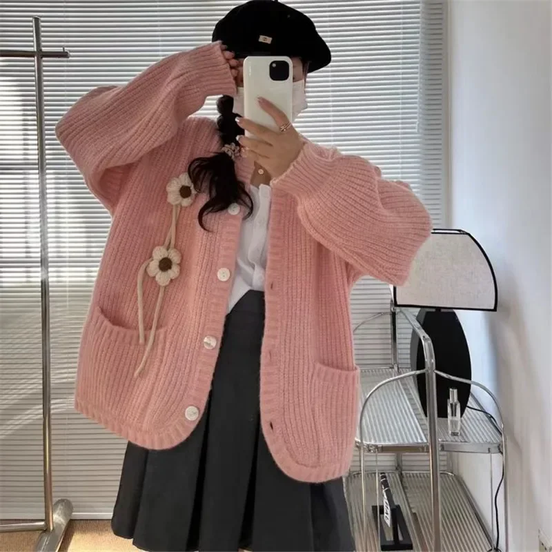 Cardian Jackets Women 3D Floral Thicked Pull Femme Fall Winter Clothing Casual Fashion Knitted Sweater Sueter Mujer