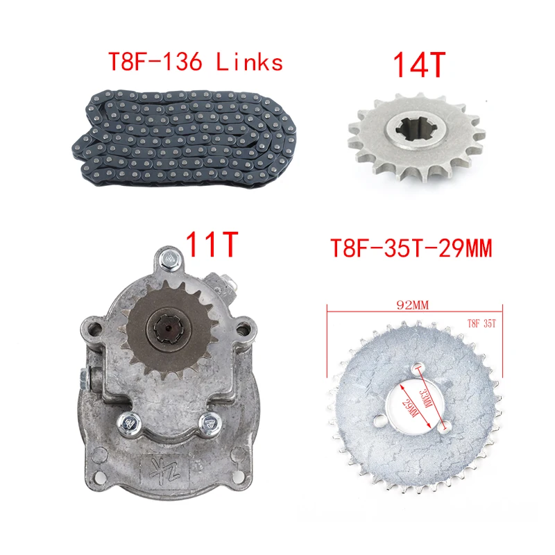 33cc 43cc 49cc T8F 11T 14T 17T 20T Clutch Drum Gear Box Sprocket With Chain for Go Kart Mini Moto Dirt Bike Scooter ATV buggy