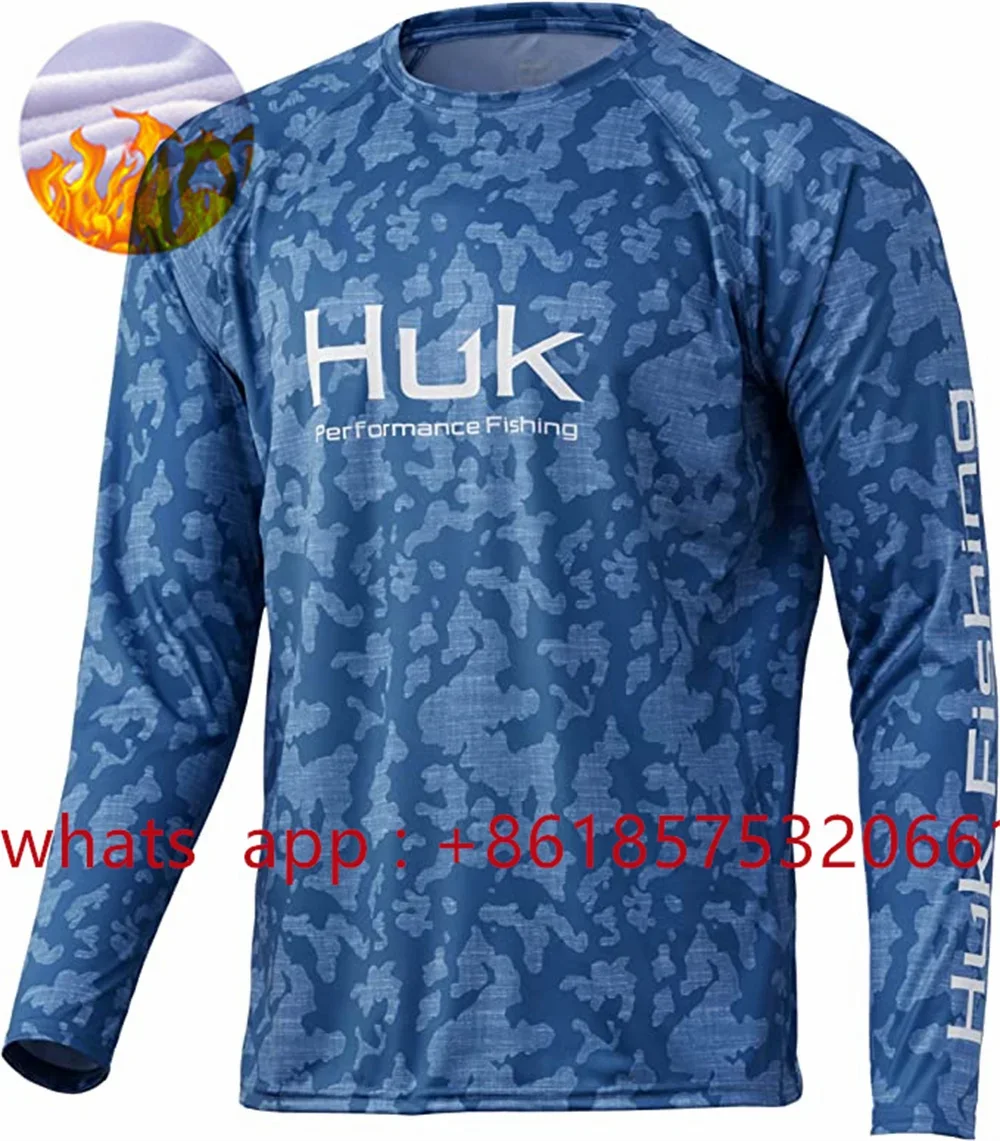 HUK Winter Fleece Fishing Shirt Long Sleeve Fish Gear Sportswear Outdoor Jersey Fish Jacket Tops Camisa De Pesca Apparel Anti UV