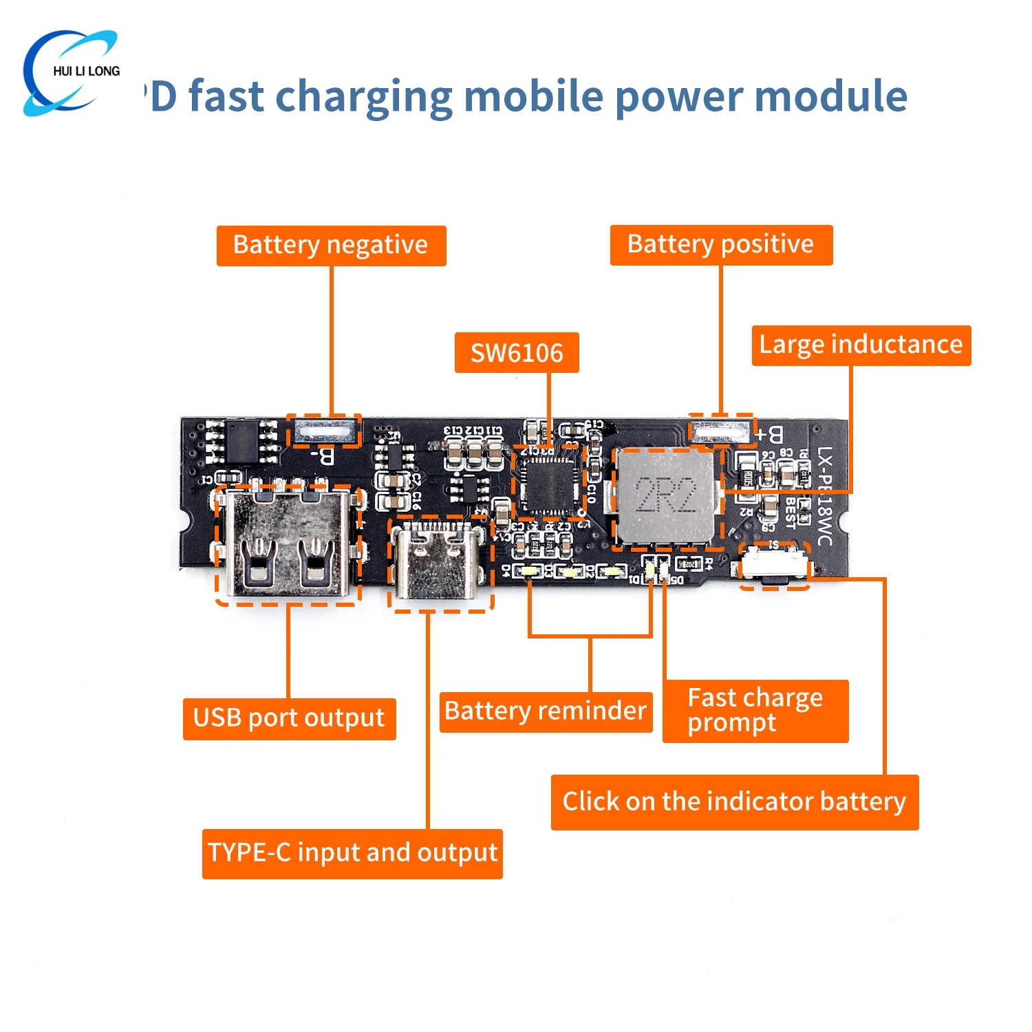SW6106 PD carga rápida QC3.0 módulo de alimentação móvel FCP carga rápida bidirecional 5V9V12V