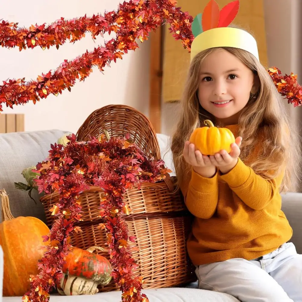 Decorative Fall Leaves for Stairs Autumn Harvest Party Decorations 78 Inch Fall Maple Leaf Garland Shiny Tinsel Twist Decoration