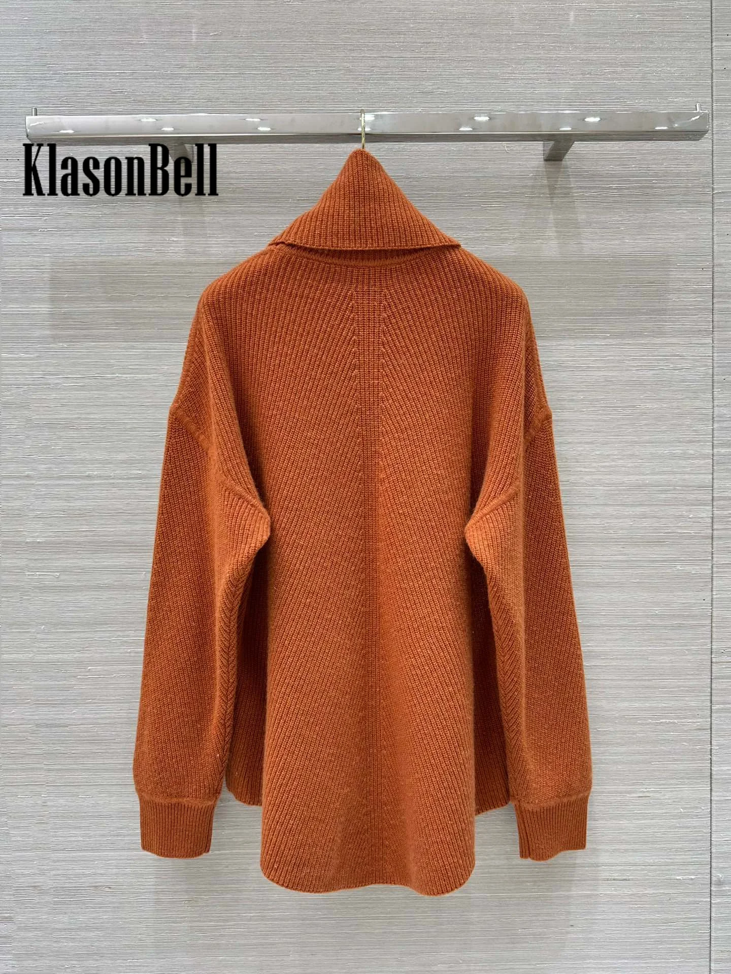 10.8 KlasonBell-Women Turtleneck Cashmere Knit Keep Warm Sweater Solid Jacquard Asymmetrical Hem Design Loose Jumpers