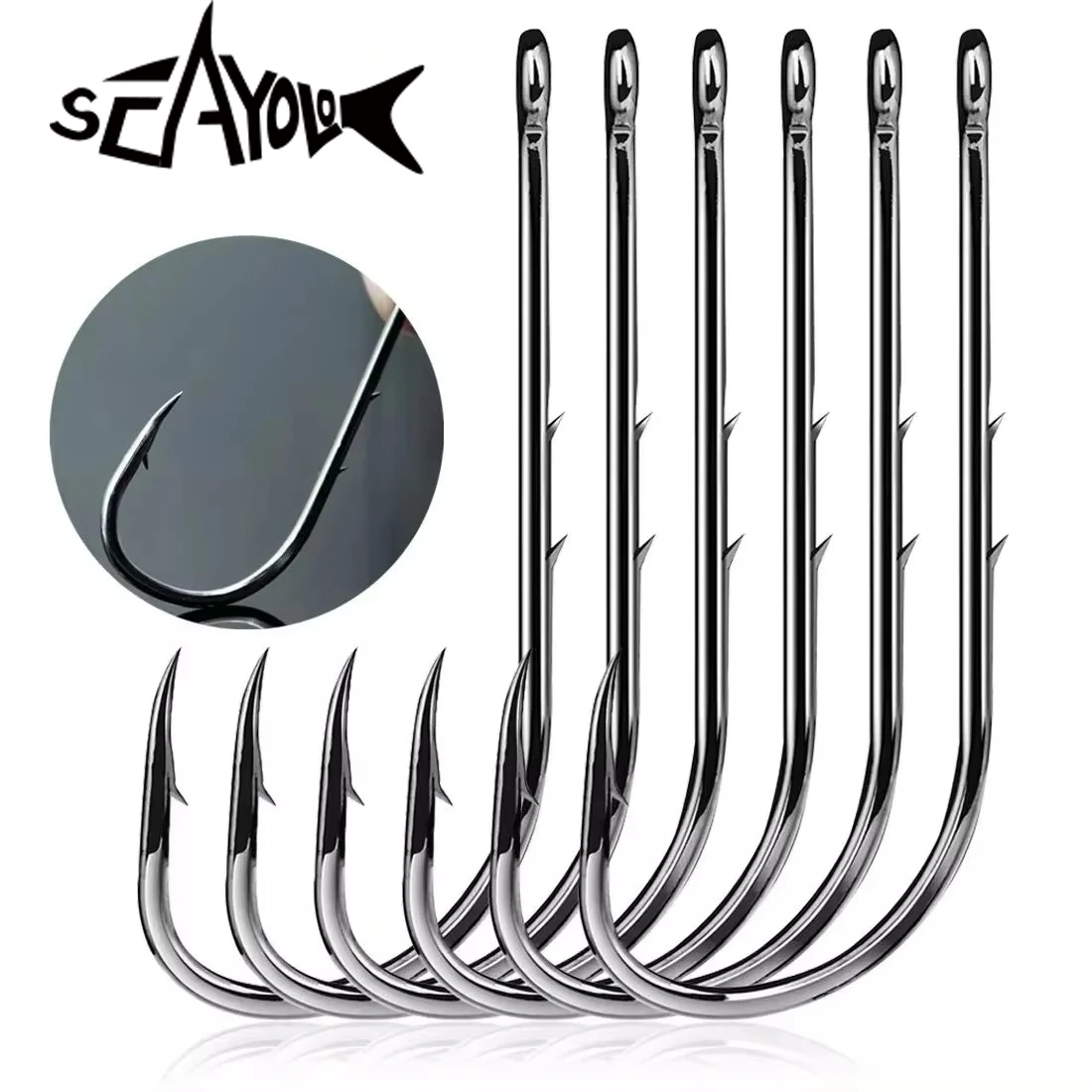 Sea.Yolo High Cavbon Steel Barbed Fishing Hooks Sharp Hooks Tip Long Shanked Live Bait Holder Worm Hook Carp Fishing Accessories