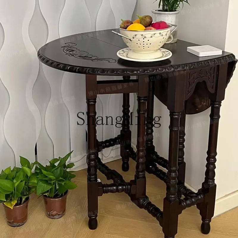 FG retro folding butterfly table small apartment oval solid wood home coffee table balcony tea table